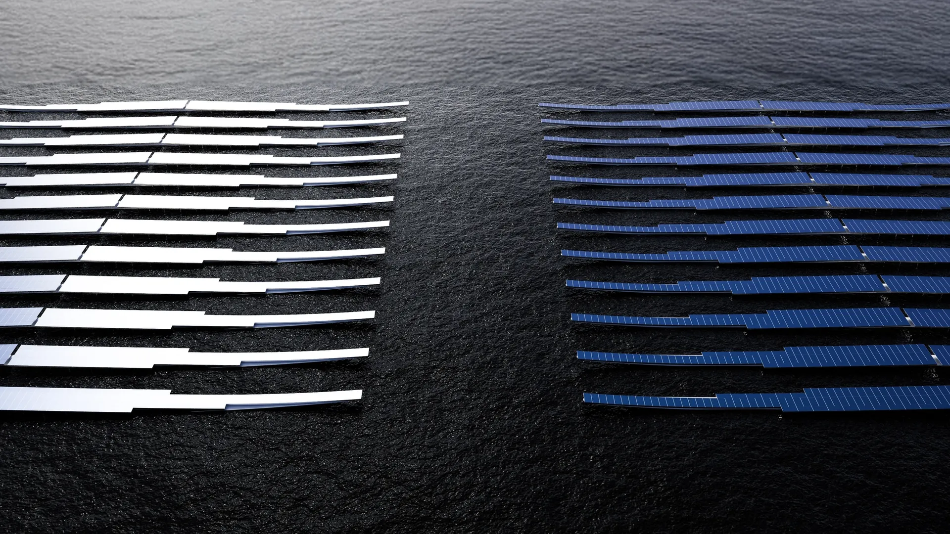 Floating solar panel arrays on water